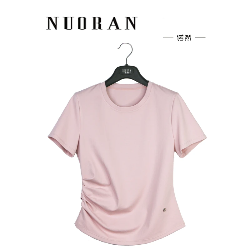诺然瘦身洋气短袖针织T恤女人味收腰纯色上衣时尚夏季显瘦上衣