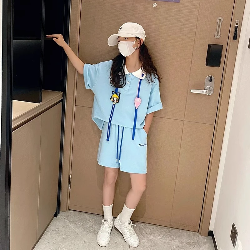 戴维贝拉【断码】女童夏装衫套装2025新款中大童洋气女孩翻领短袖五