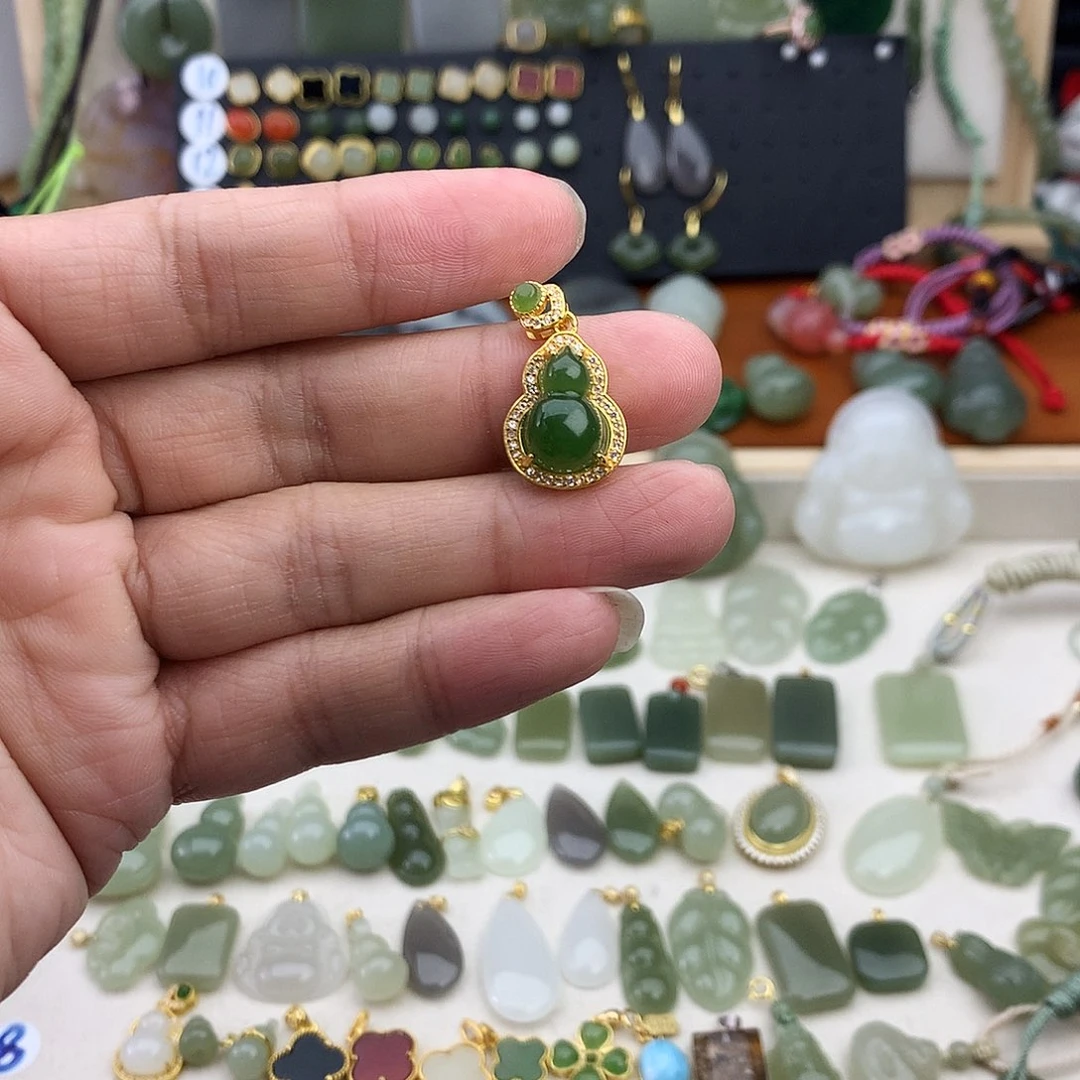 和田玉银S925镶嵌吊坠(不含链)