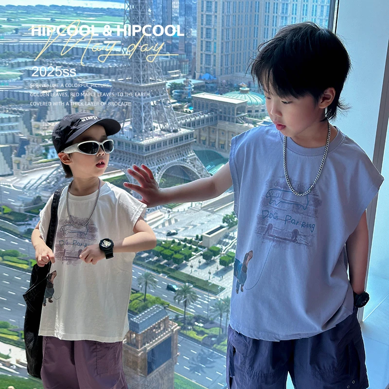 小小郑童装儿童无袖2025ol夏装帅气薄款运动休闲街舞外穿男童背心