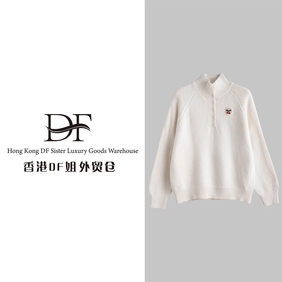 【DF奢品仓】秋冬精致小设计半开襟半高领套头针织毛衣女可外穿百搭