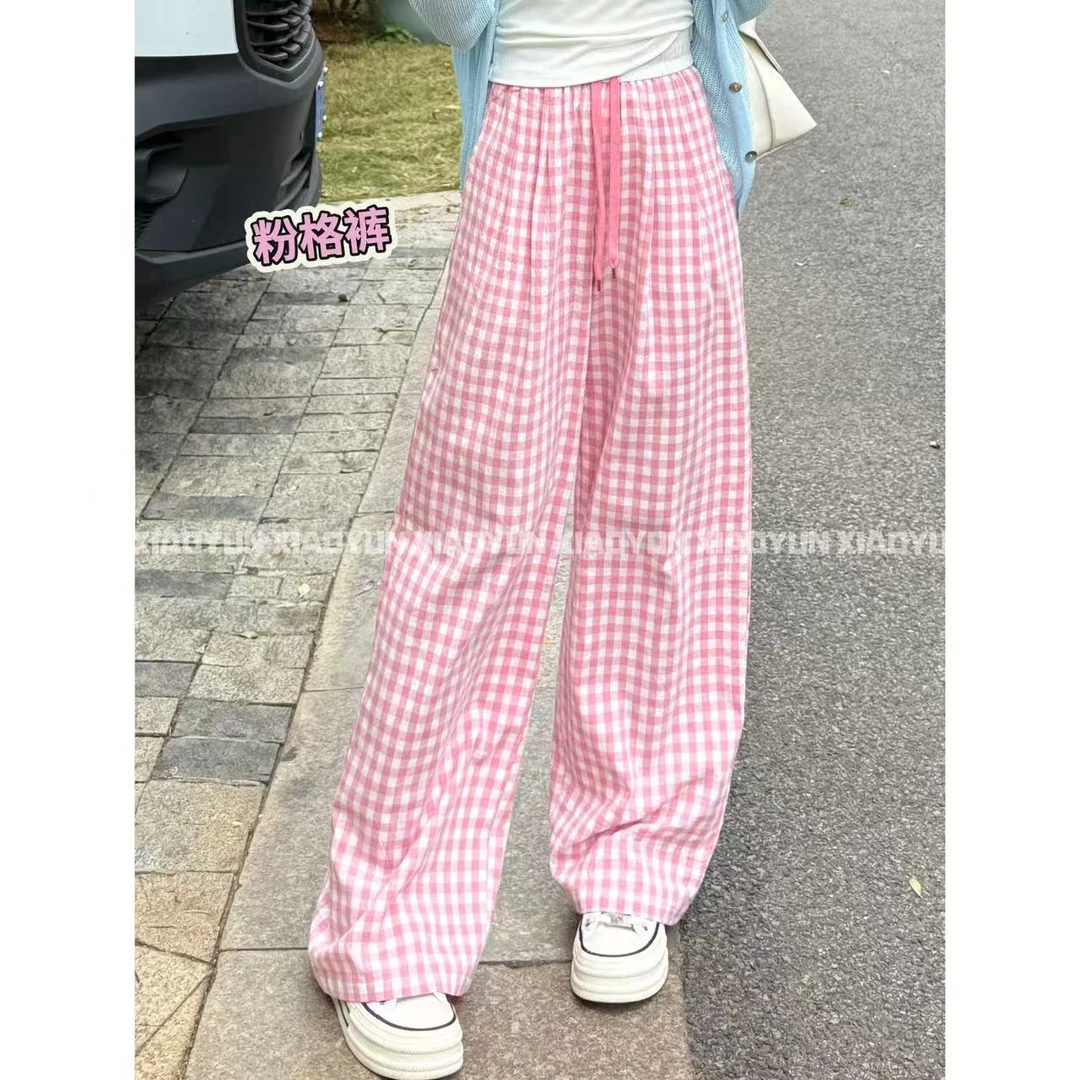 轻奢粉格子裤 小允姐姐2025新款气质时尚高级轻奢粉格子裤