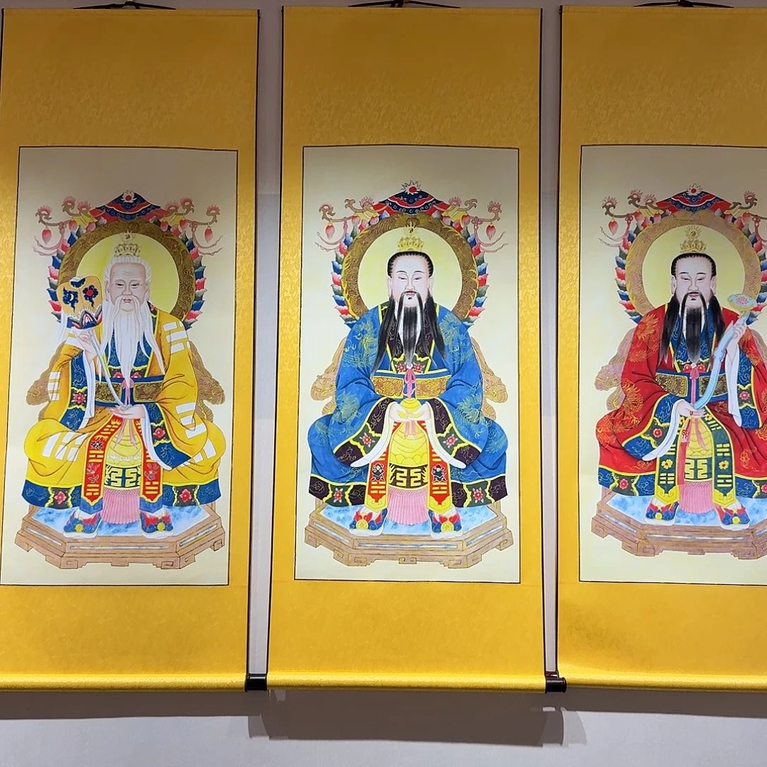 朵***朵国画三清祖师带装裱