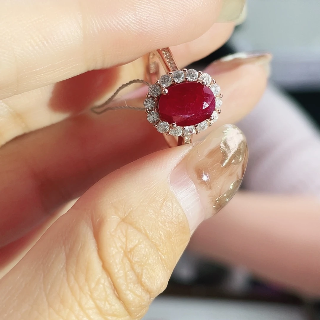 戒指红宝石银S925镶嵌
