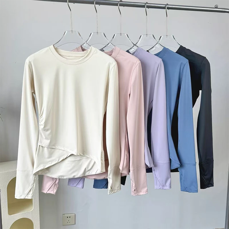 修身显瘦瑜伽服女专业训练普拉提健身上衣T恤户外跑步长袖运动服