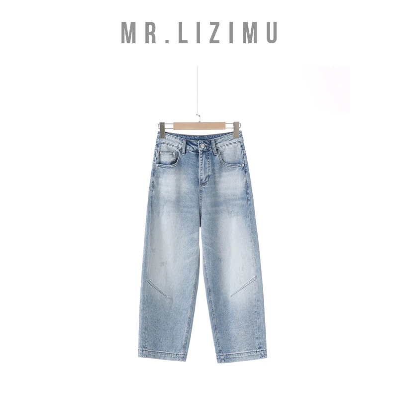 李子木先生时尚水洗捏褶线条弯刀牛仔裤2025新款「春上新」D6607