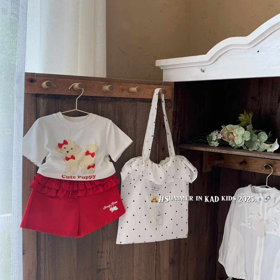 【断码清仓】25夏季新款 K5075-可爱小狗T恤+K5084-红色花边短裤