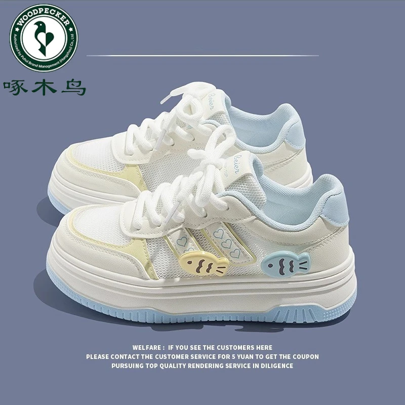 啄木鸟板鞋女厚底2025新款夏季学生百搭透气网布休闲运动小白鞋女