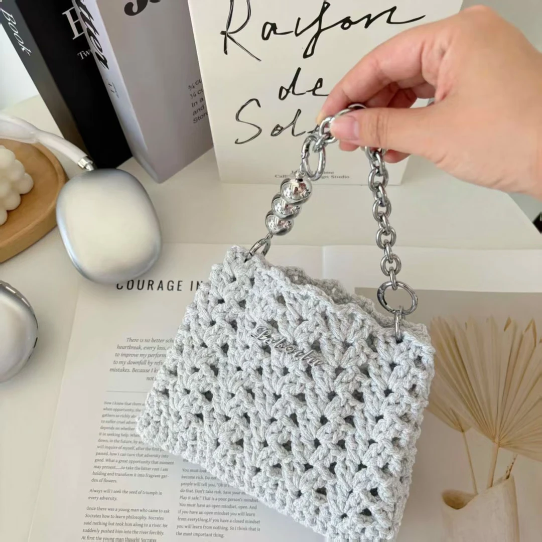 手工编织包镂空闪闪碎银手提包diy材料包新手钩针编织毛线送礼物
