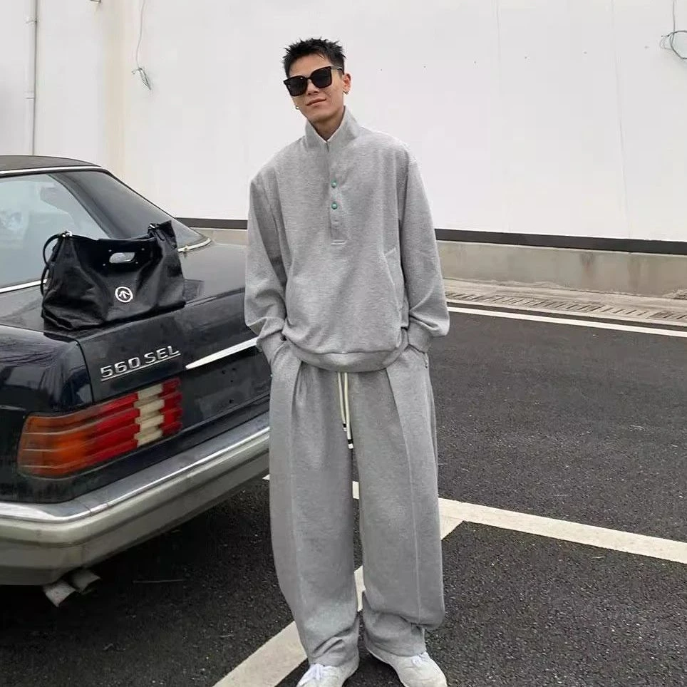 大码宽松翻领卫衣休闲裤两件套网红爆款简约时尚休闲运动套装男秋