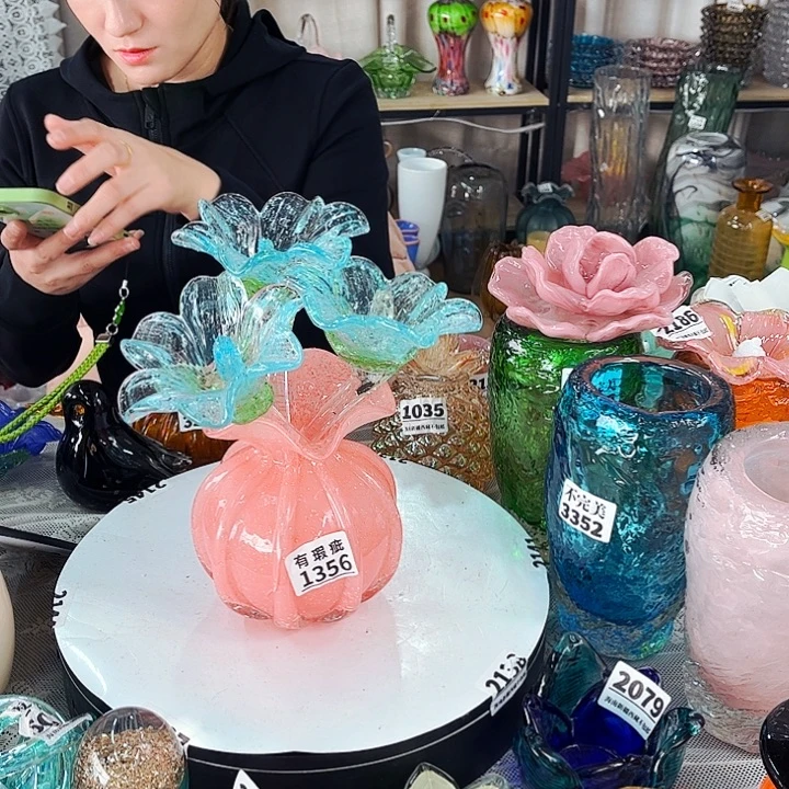 3花1夜光瑕瓶 家悦琉璃工艺品