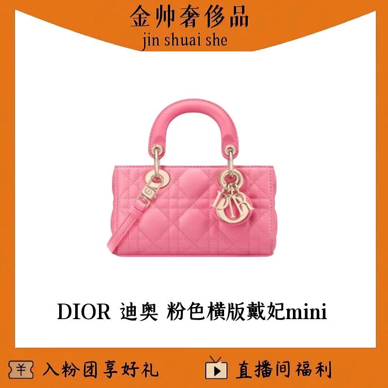 99新 DIOR/迪奥 粉色/横版/戴妃/lady/mini/单肩包/B5008