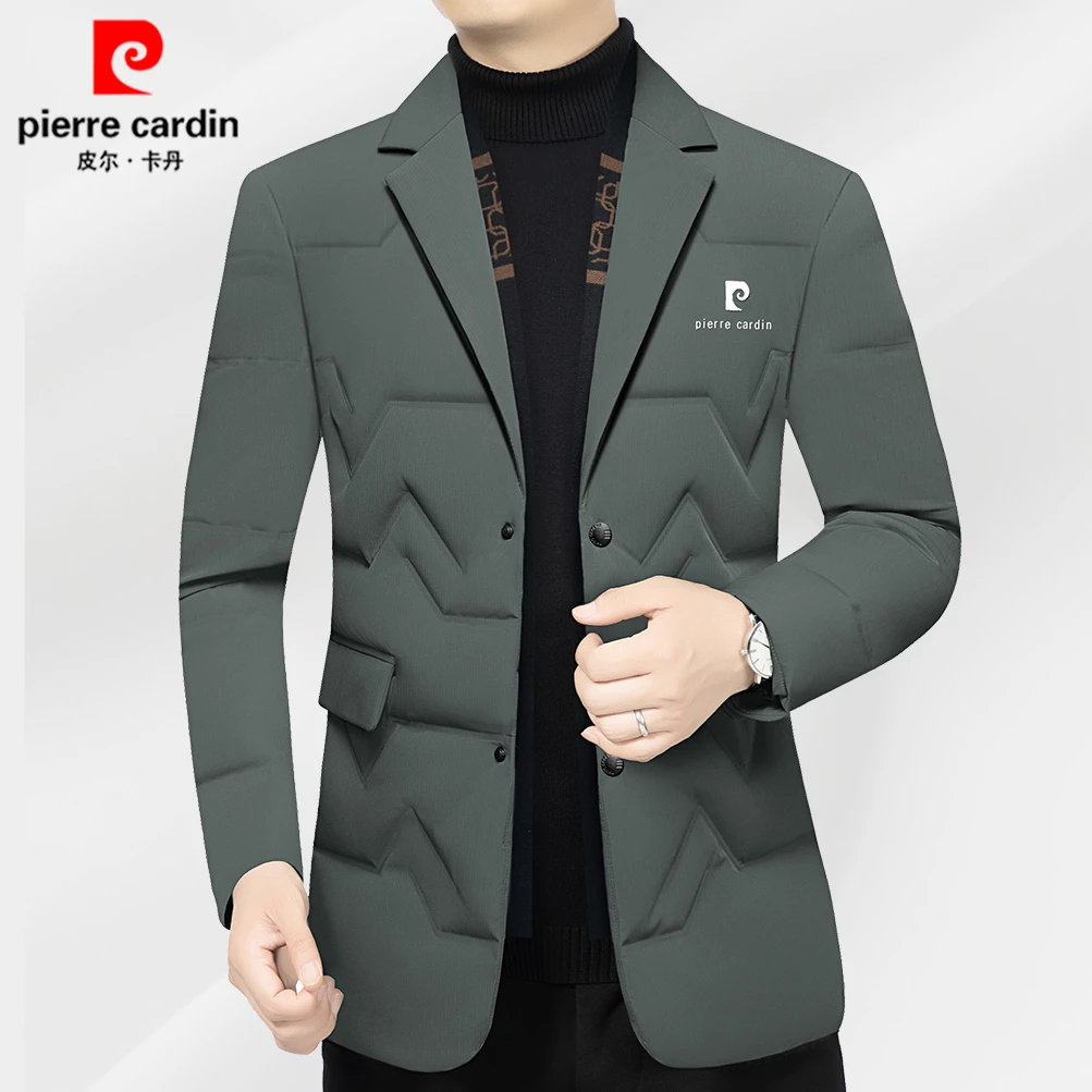 皮尔卡丹高档羽绒西服2025冬季新款中年男士商务休闲保暖西装上衣