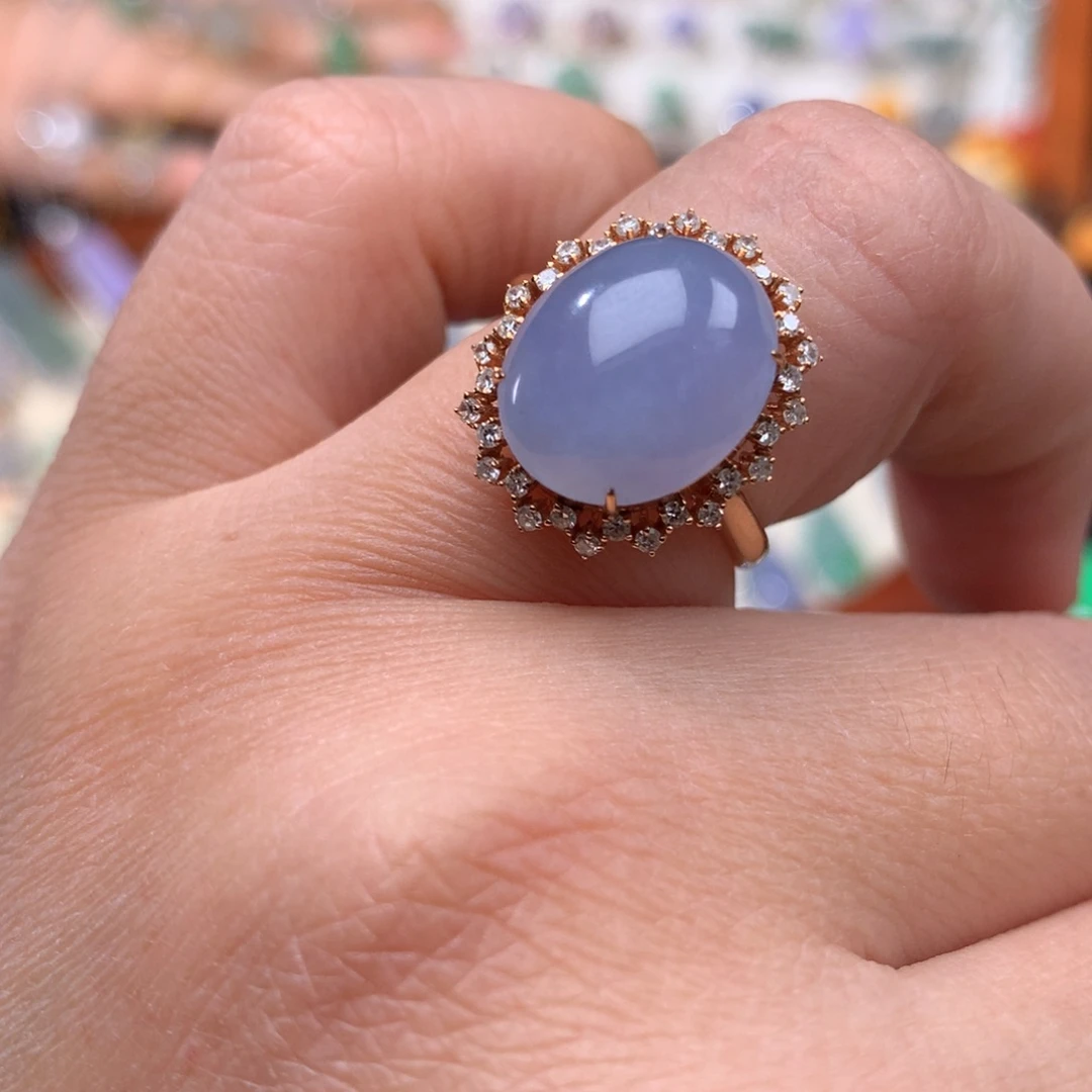 18K金镶嵌戒指翡翠紫罗兰蛋面戒指