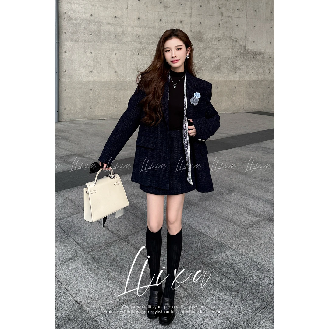 【小榆】气质小香风外套短裙两件套遮肉显瘦高腰套装裙X53TZG1033