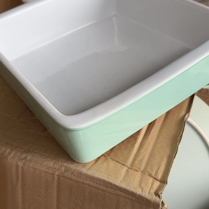 高温陶瓷薄荷绿方烤盘微瑕