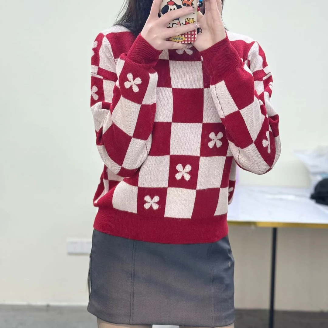 100%绵羊毛时尚撞色百搭女式羊毛衫24DAK1126