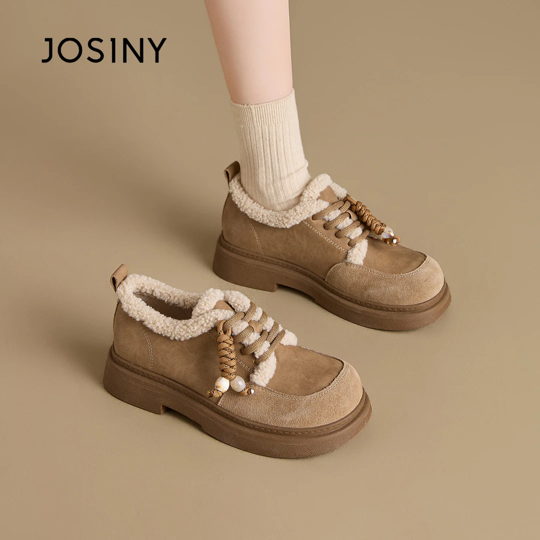 卓诗尼厚底加绒乐福鞋2025冬季新款勃肯毛毛鞋东北棉鞋581A23675