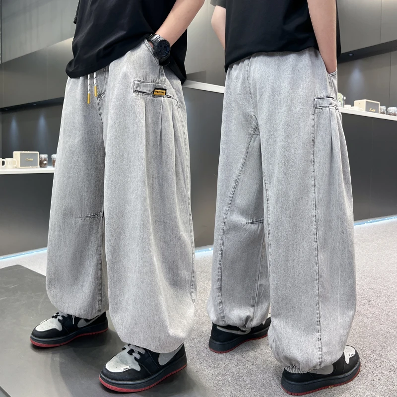 男童春秋款牛仔裤6-12岁中大童宽松阔腿洋气韩版长裤儿童裤子男孩