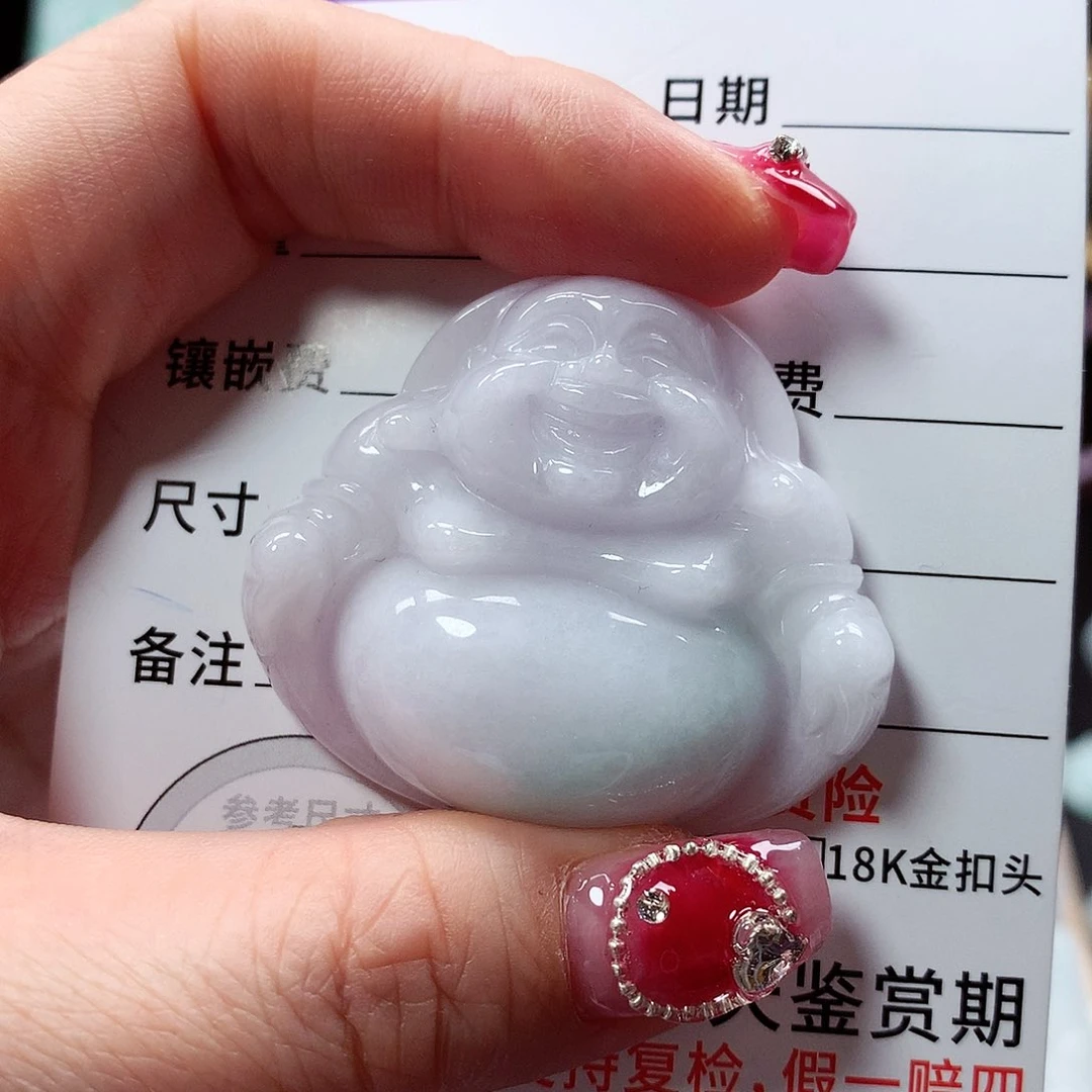 翡翠颈饰未镶嵌d***o佛公，有纹