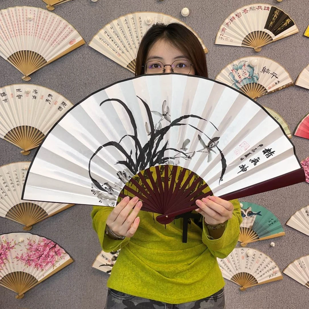 国画10寸-仿乌木福利折扇（默认粘好）