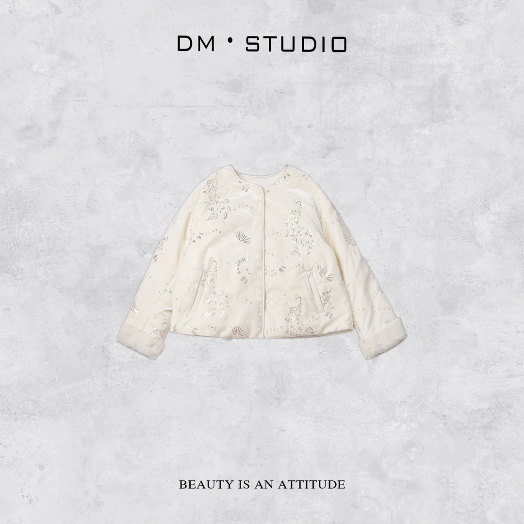 -DM•STUDIO/静奢高级感亮片拼水貂桑蚕丝丝绒鹅绒服（BD301）