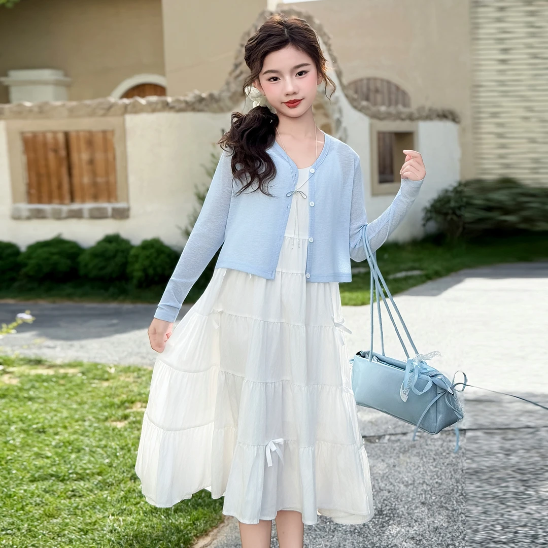 女童连衣裙夏装套装2025新款韩版洋气儿童装女防晒衣裙子两件套潮