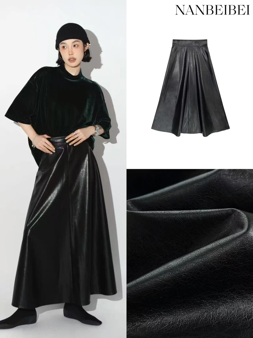 【南北贝】'皮裙’秋冬复古高级感气质百搭垂感皮裙 082
