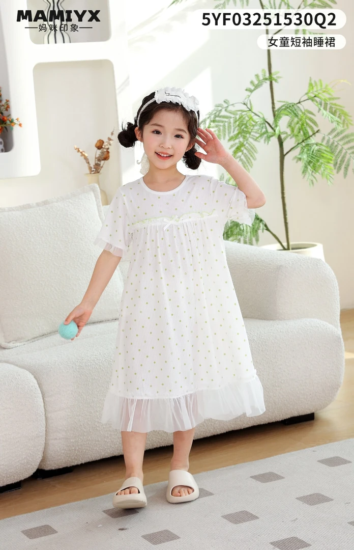 1530妈咪印象夏季薄款网纱清新波点睡裙