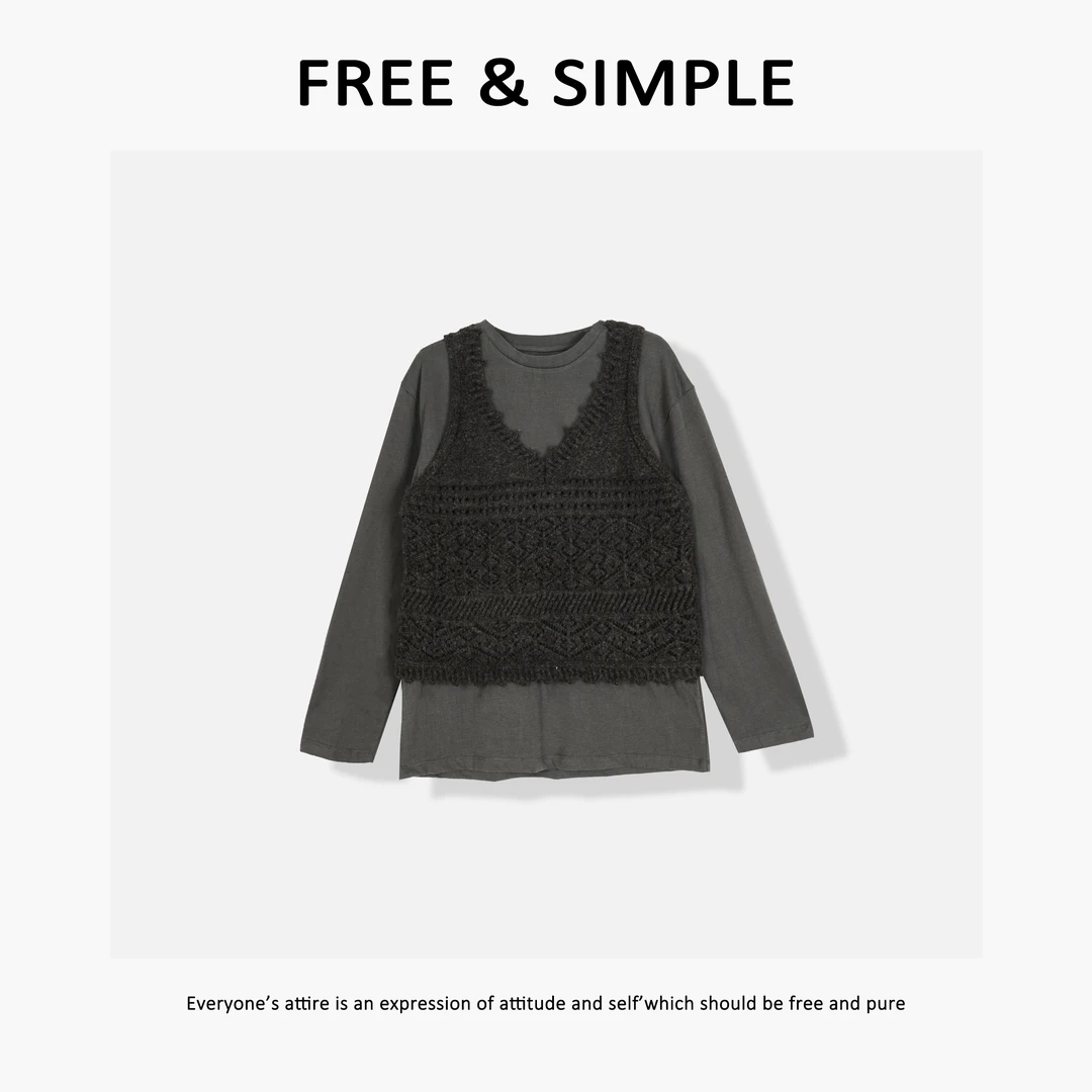 Free&Simple-‘秋漾’早秋款极简风休闲小众款两件套长袖T恤-00628