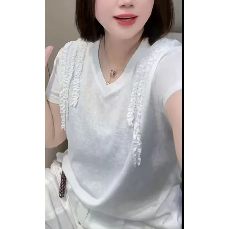 《东北徐老大推荐》大码显瘦遮肉新款百搭时尚V领大半袖8735