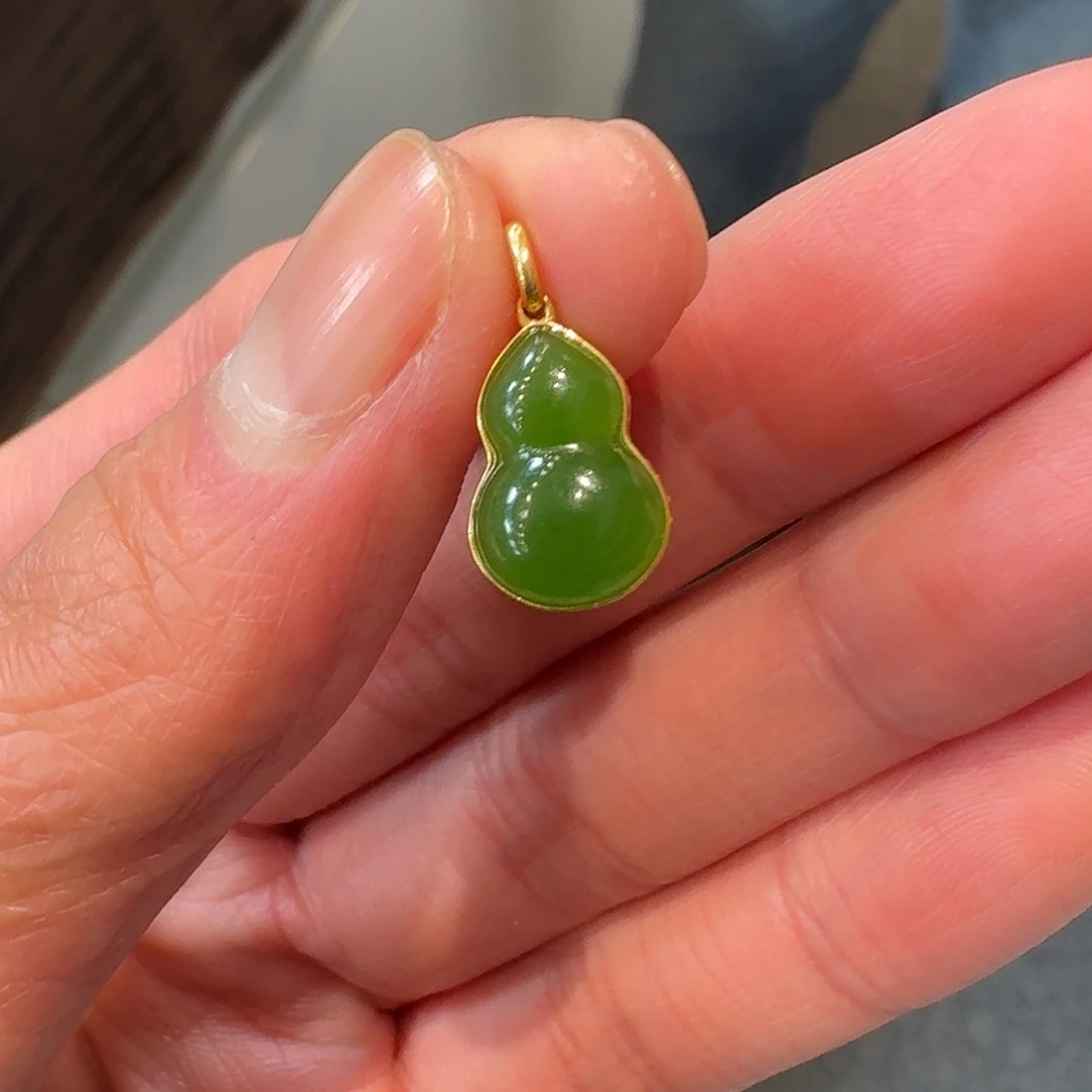 和田玉葫芦18K金镶嵌214李乐卡14左右尺寸