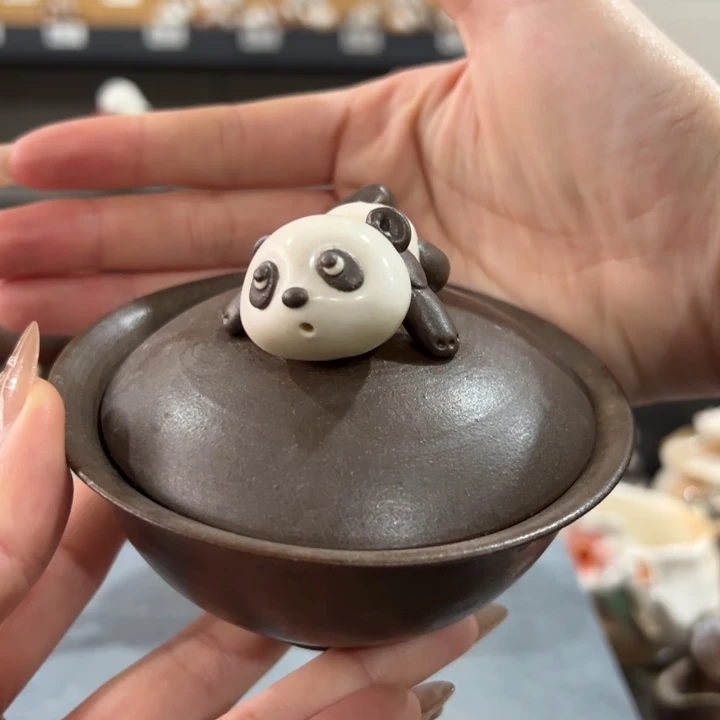 杯熊猫盖碗可可爱爱