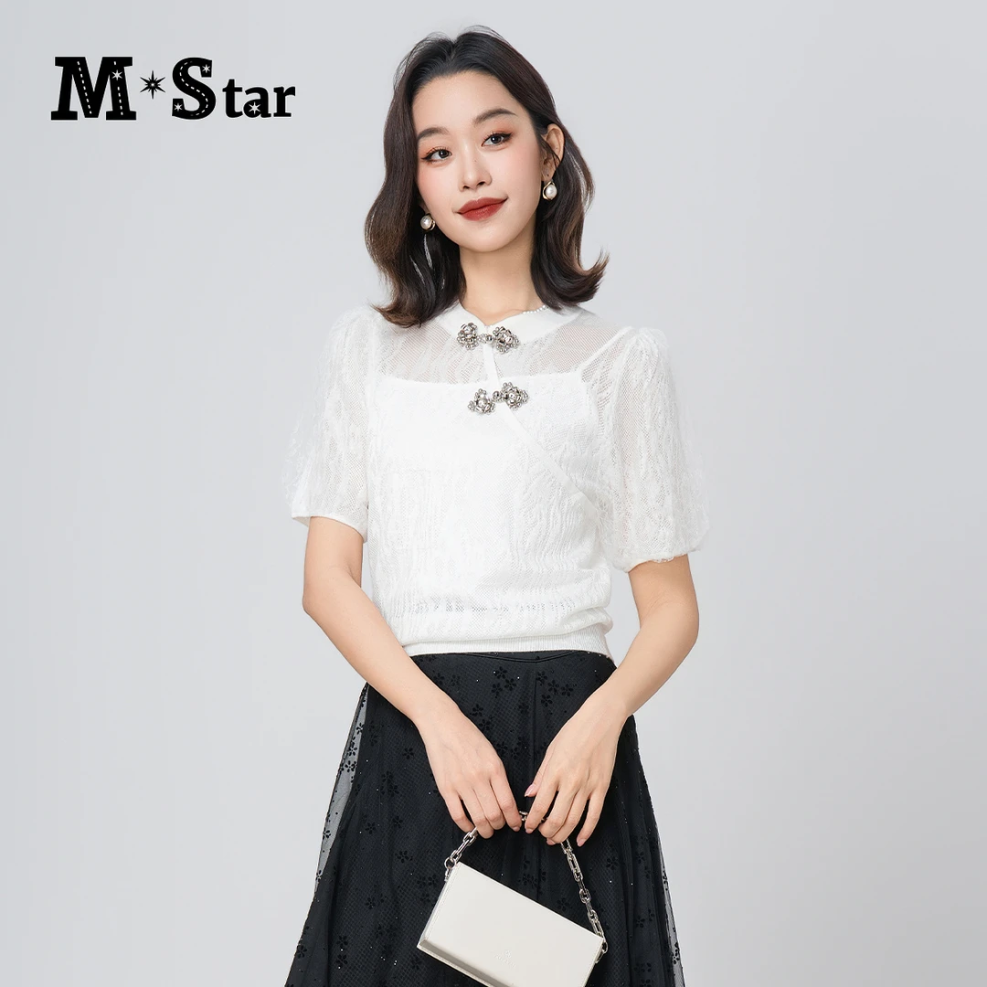 【小杨总专属】M-Star新中式泡泡袖套头毛衣两件套SFCM122846