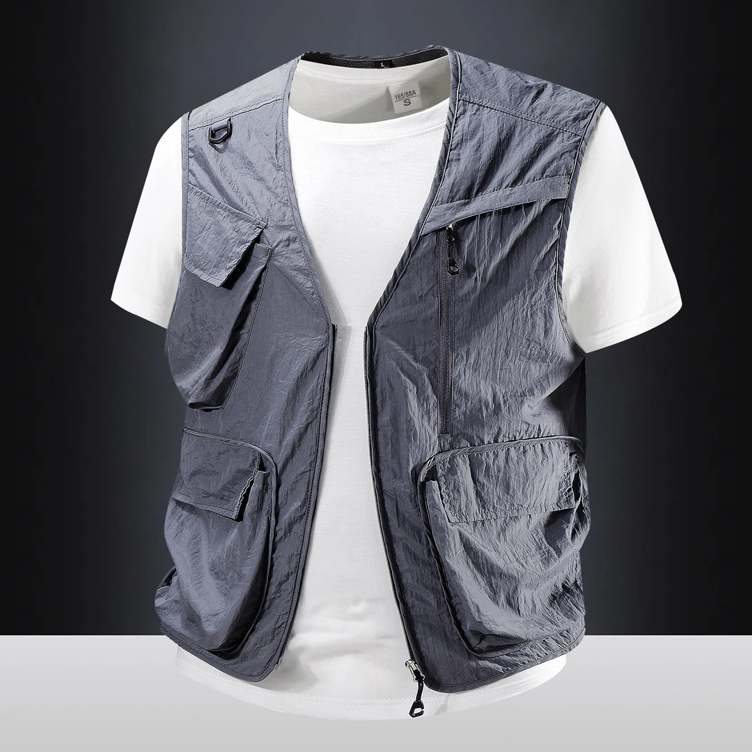 2025新款防晒衣马甲男士夏季冰丝速干多口袋轻薄V领坎肩钓鱼背心
