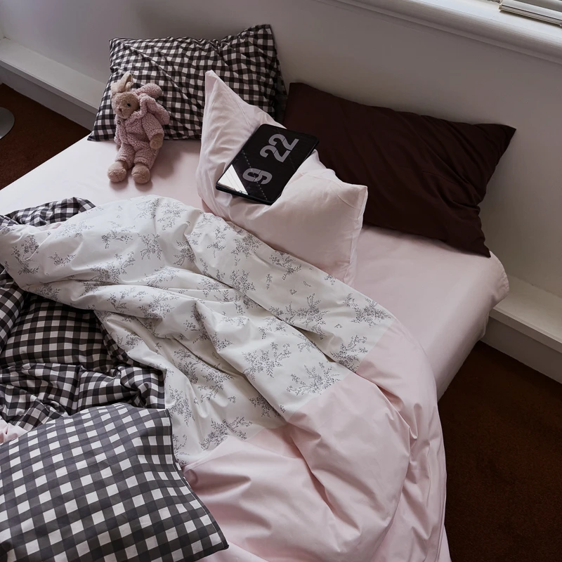 洛洛山河简约风拼接床上四件套纯棉全棉2025新款轻奢高级感被套