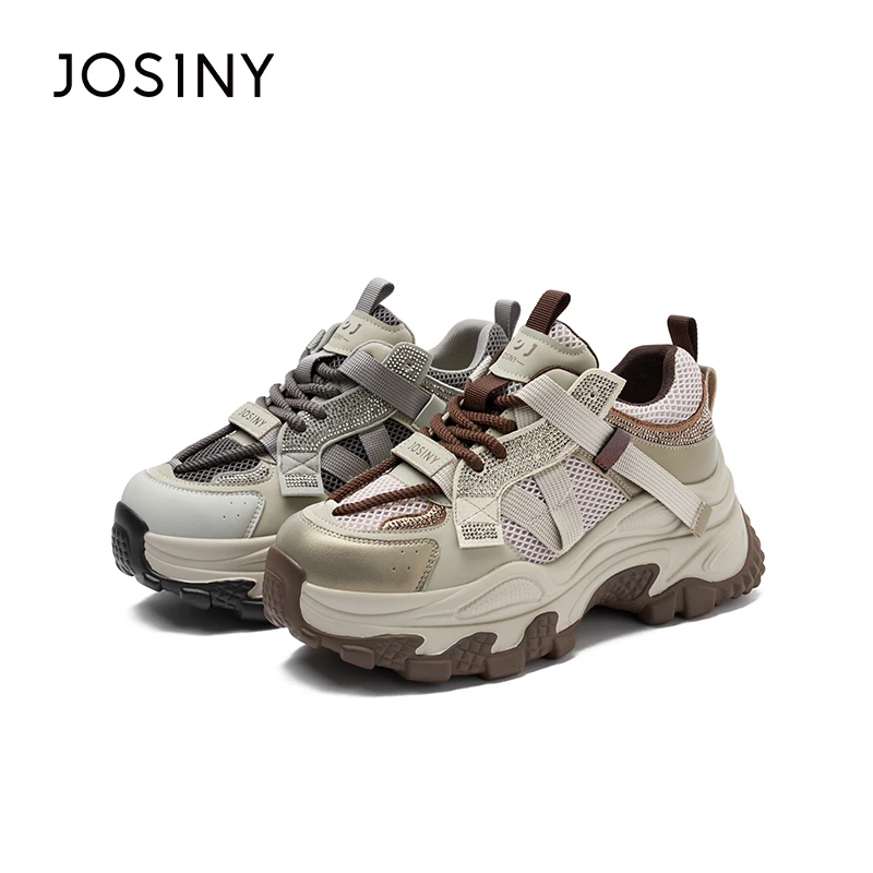 卓诗尼女鞋2025冬季新款厚底老爹鞋透气拼色时尚百搭休闲运动鞋女