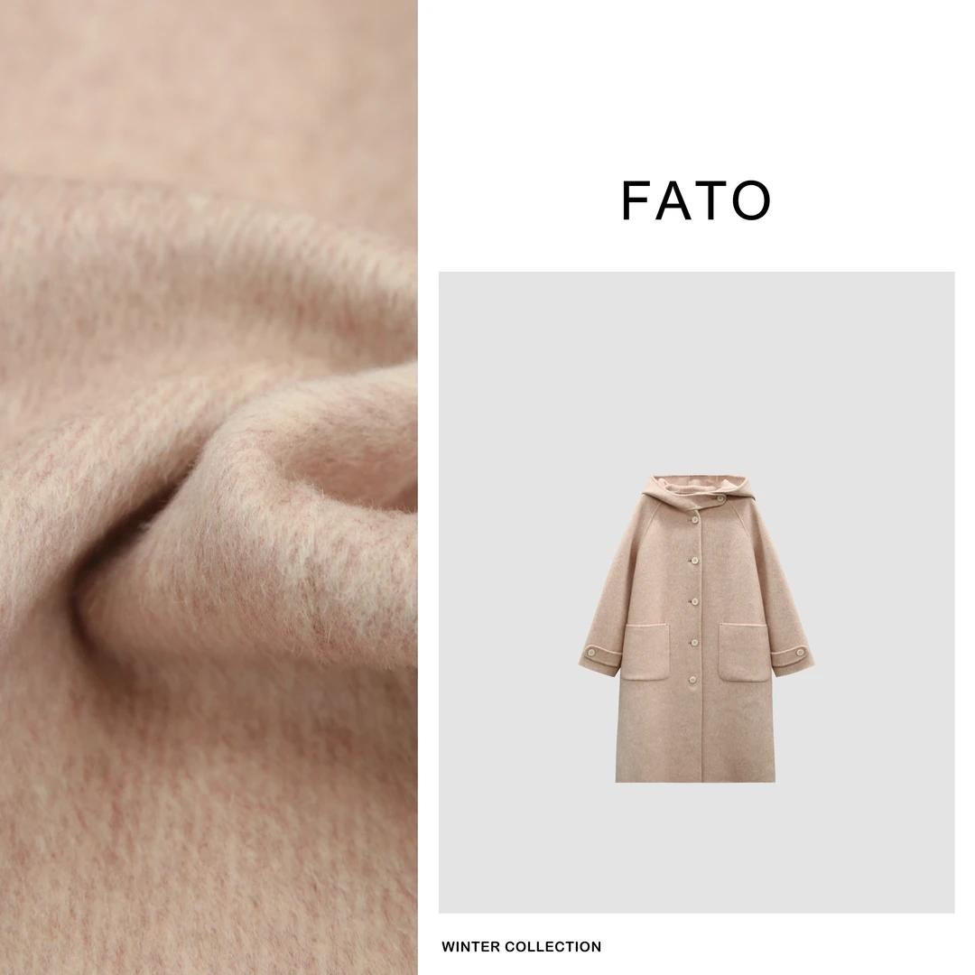 【郑买买】草莓奶昔 秋冬季绵羊毛骆驼绒双面呢保暖大衣 JH41213W1