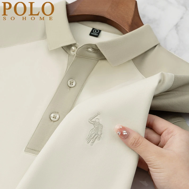 保罗POLO衫短袖t恤男士中年商务休闲小马标天丝冰感透气舒适潮流T