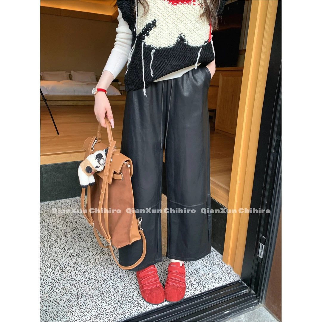 【千寻严选】秋冬时尚气质百搭休闲洋气减龄设计感皮裤QXQ5PK6998A