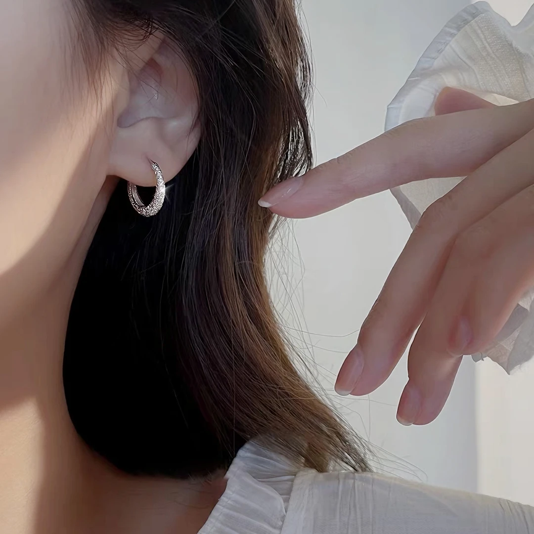 铜合金耳饰 925银针方圆脸简约气质圈圈耳扣百搭耳环2025爆款