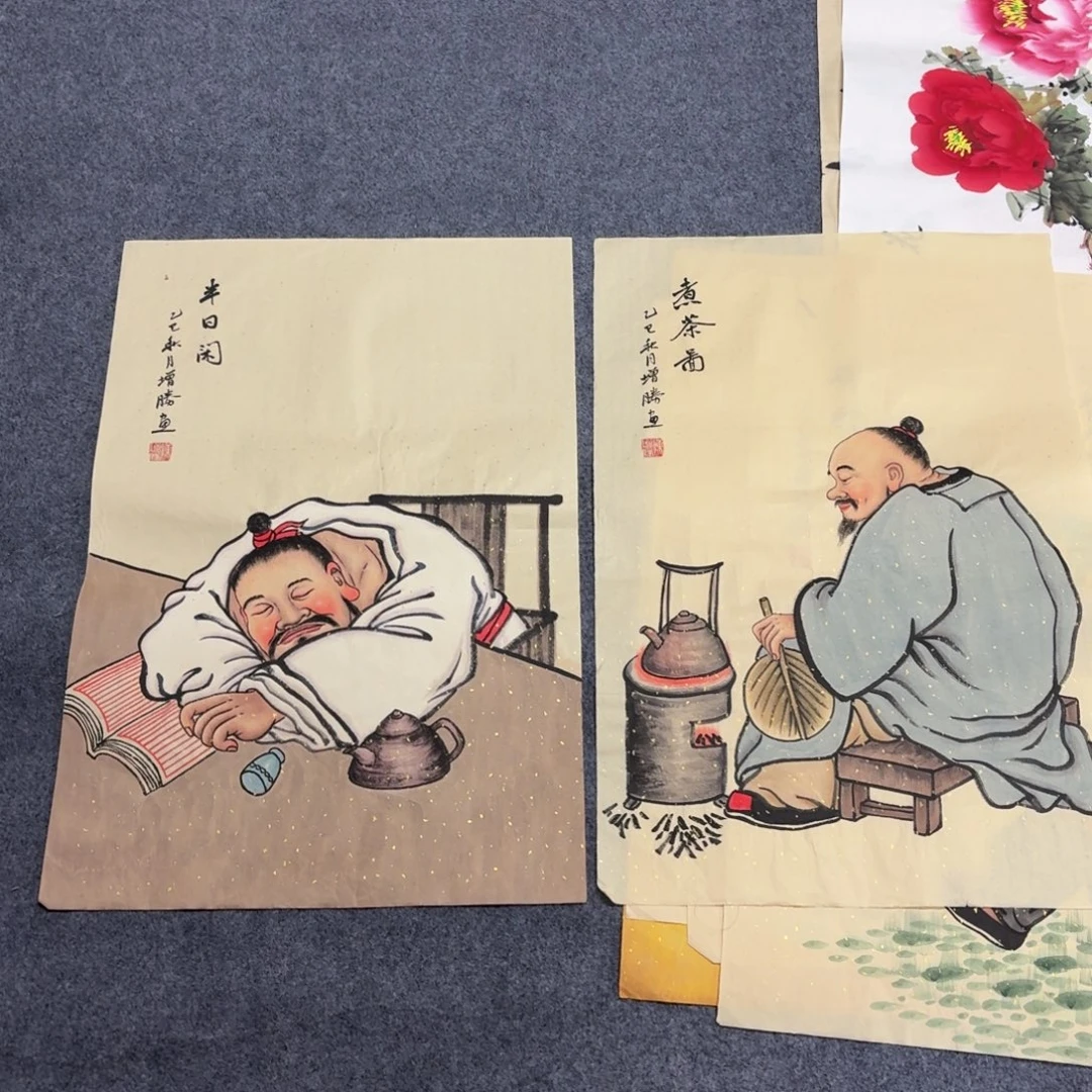 国画68×46精品人物两张茶室手绘画画画