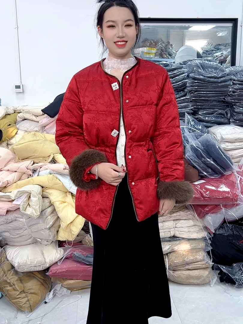 抽绳新中式国风棉服冬季显瘦气质减龄百搭I中长款加厚夹棉外套