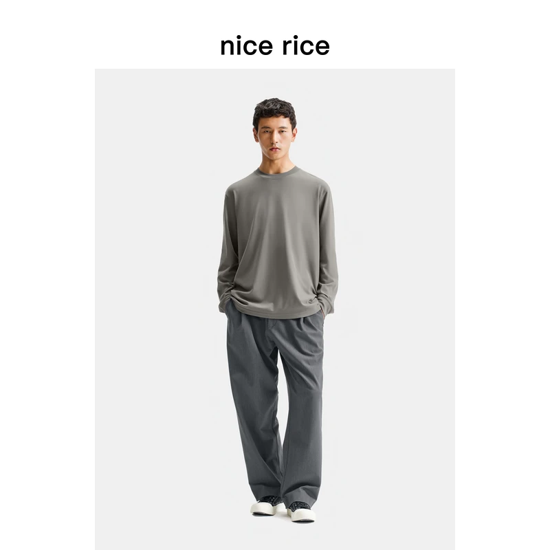 nice rice好饭 25冬季新品聚氨混纺宽松前褶休闲长裤NHD11053