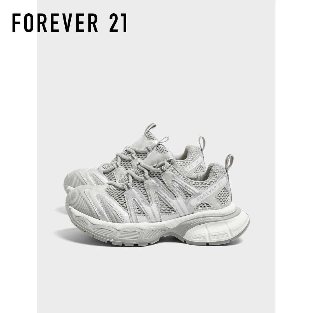 F21灰色老爹鞋女2025新款夏季软厚底增高原创设计百搭休闲运动鞋