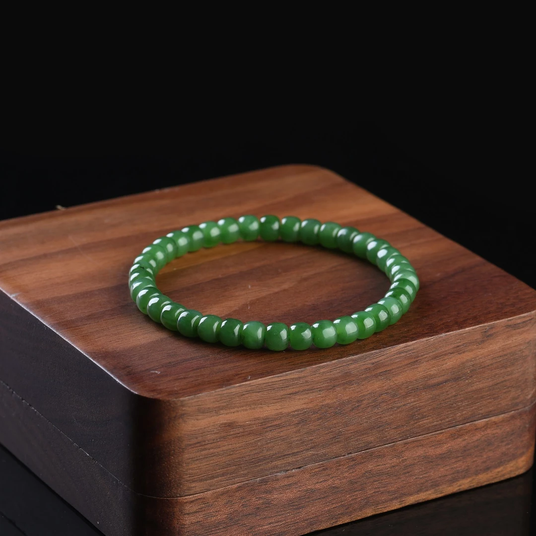 【大国非遗】俄料和田玉碧玉单圈老型珠手串6mm11g 88790