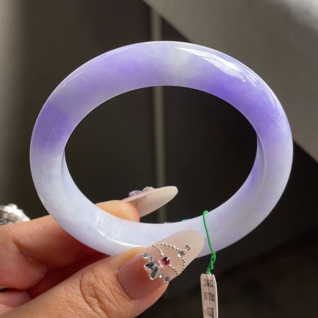 翡翠未镶嵌手镯妖紫半山水正圈手镯