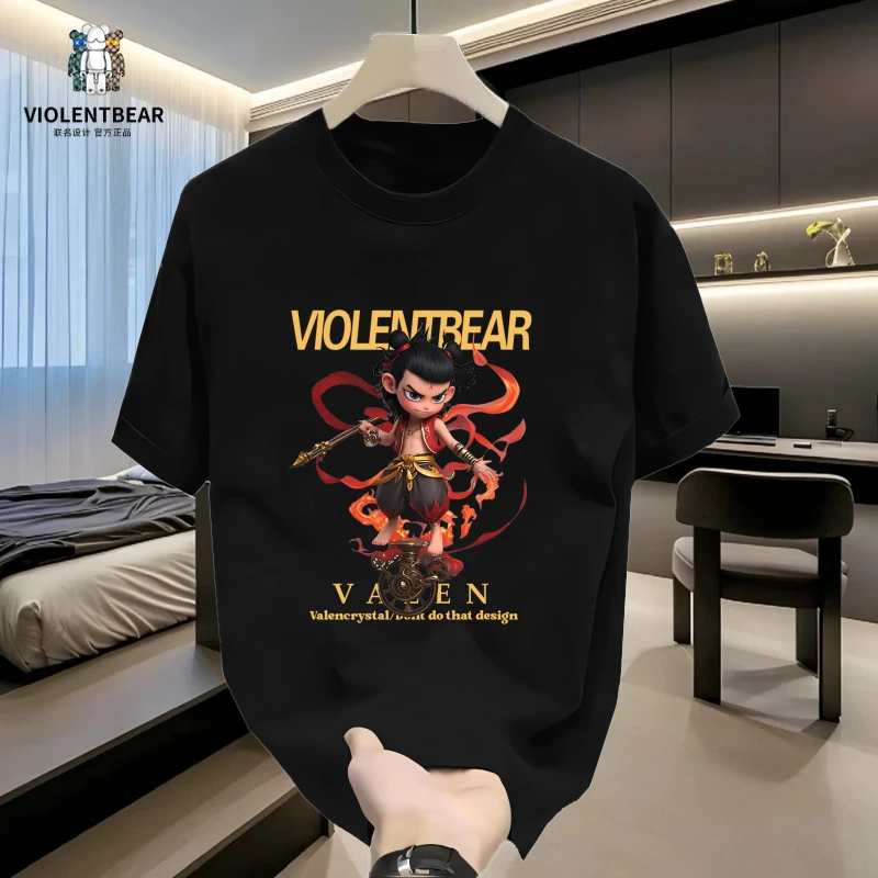 暴力熊短袖纯棉t恤高级感男装夏季潮牌舒适透气宽松圆领半袖打底