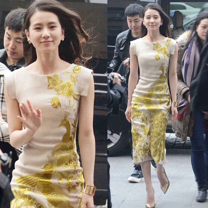 刘诗诗明星同款中国风2025夏季女装刺绣修身改良旗袍气质连衣裙子