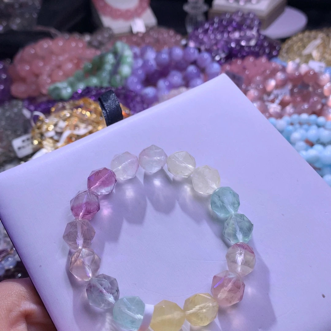 手串水晶银S925镶嵌萤石切面11m